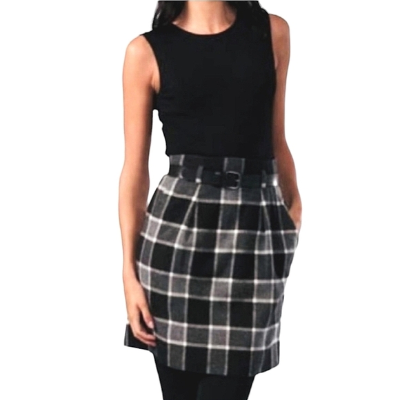 Theory Dresses & Skirts - THEORY Loraine Virgin wool Angora Blend Sleeveless Plaid Skirt Dress